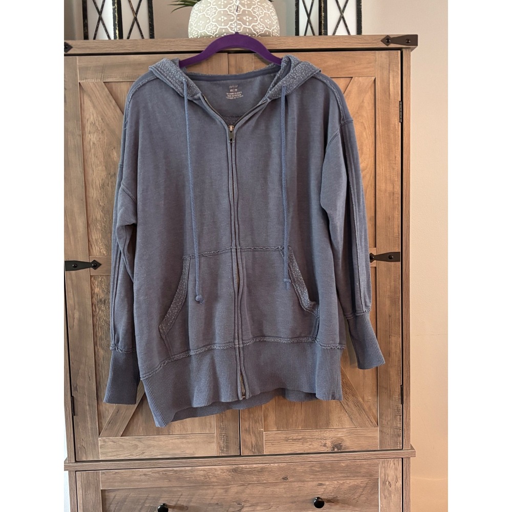 Aerie Womens XS Blue Full Zip Hoodie Oversized Fleece Sweatshirt RN 54485